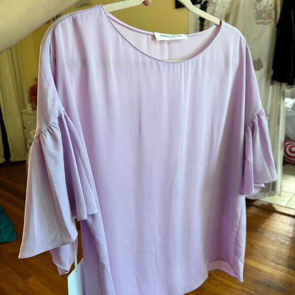 NWT Amanda Uprichard Ruffle Short Sleeve Flowy Blouse Size Large Purple - Picture 14 of 14